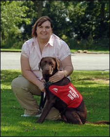 Coco with his owner Karen Ruddlesden, who suffers from Addison's Disease.