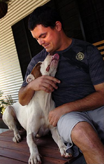Rugby league star Jackson Crews and his dog Bella.