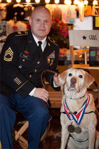 Army Staff Sergeant Charles Shuck and his hero MWD Gabe at the Hero Dog Awards.