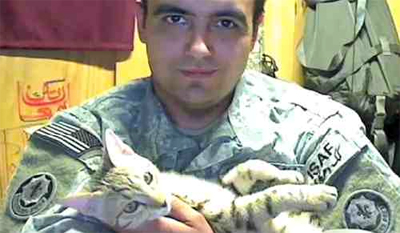 Sgt. Knott and his comfort cat Koshka.