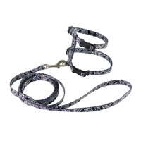 Coastal Figure &quot;H&quot; Fashion Adjustable Cat Harness &amp; 6&#39; Leash Combo Black Skulls 716346