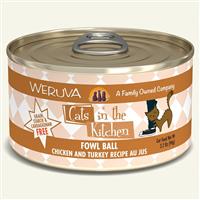WERUVA Cats in the Kitchen Fowl Ball - Chicken and Turkey Recipe in Au Jus Canned Cat Food 3.2 oz I003044