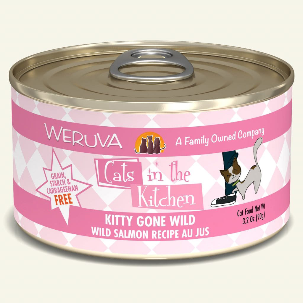 WERUVA Cats in the Kitchen Kitty Gone Wild – Wild Salmon Recipe Au Jus Canned Cat Food 3.2 oz I003047