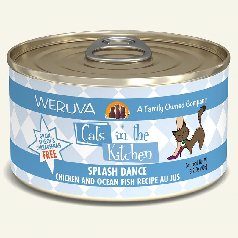WERUVA Cats in the Kitchen Splash Dance - Chicken &amp; Ocean Fish Recipe Au Jus Canned Cat Food 3.2 oz I003055