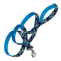 Coastal Ribbon Dog Leash Navy Blue Plaid 1&quot; x 6&#39;  I006525