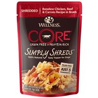 Wellness CORE Simply Shreds Mixer or Topper Chicken, Beef &amp; Carrots Recipe Dog Food 2.8oz Pouch I013728