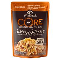 Wellness CORE Simply Shreds Mixer or Topper Chicken, Chicken Liver, &amp; Broccoli Recipe Dog Food 2.8oz Pouch I013729