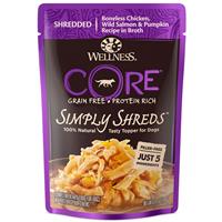 Wellness CORE Simply Shreds Mixer or Topper Chicken, Wild Salmon &amp; Pumpkin Dog Food 2.8oz Pouch I013730