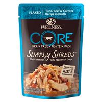 Wellness core Simply Shreds Mixer or Topper Tuna, Beef &amp; Carrots Dog Food 2.8oz Pouch I013731