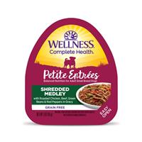 Wellness Petite Entrees Shredded Medley Roasted Chicken, Beef, Green Beans &amp; Red Peppers Dog Food 3oz Tub I013454