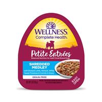 Wellness Petite Entrees Shredded Medley Braised Lamb, Venison, White Sweet Potatoes &amp; Carrots Dog Food 3oz Tub I013455