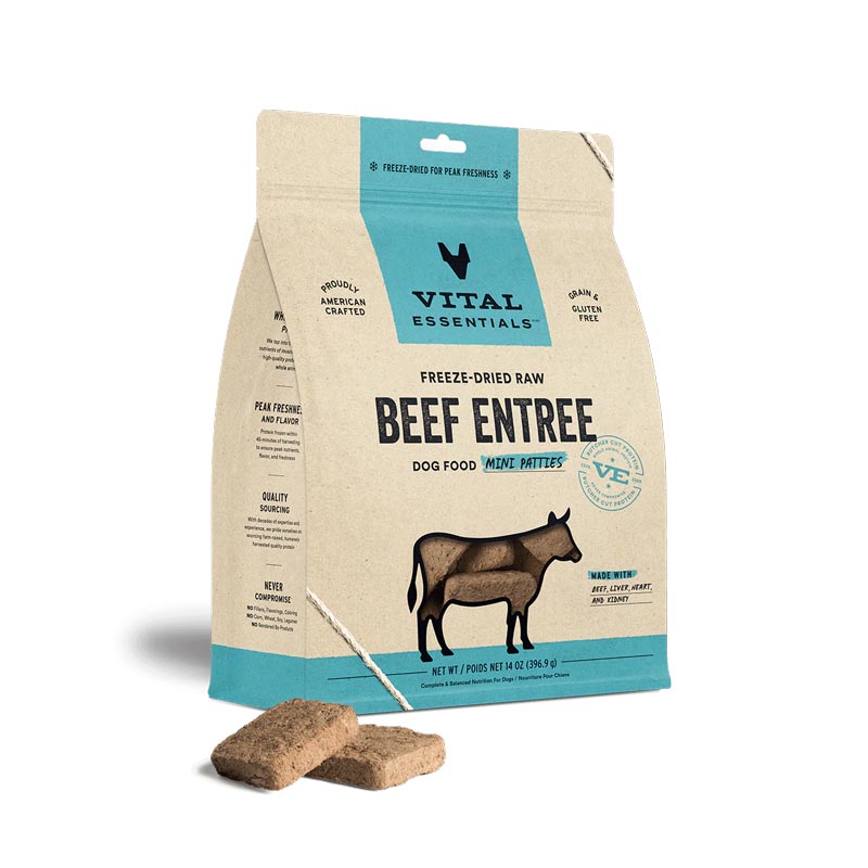Vital Essentials Freeze-Dried Beef Mini Patties For Dogs 1lb Bag I013606