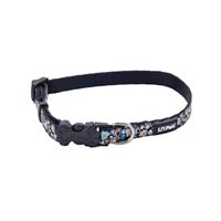 Coastal Li&#39;l Pals Black with Teal &amp; Orange Paws Dog Collar I019045b