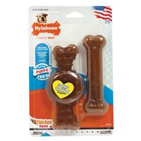 Nylabone Teething Puppy Chew Ring &amp; Flat Bone Twin Pack Toy Chicken Flavor Medium/Wolf I020342
