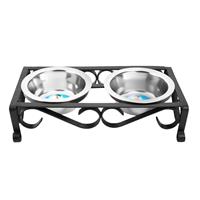 Indipets Raised Wrought Iron Diner in Black with 1 Pint Bowls I021227