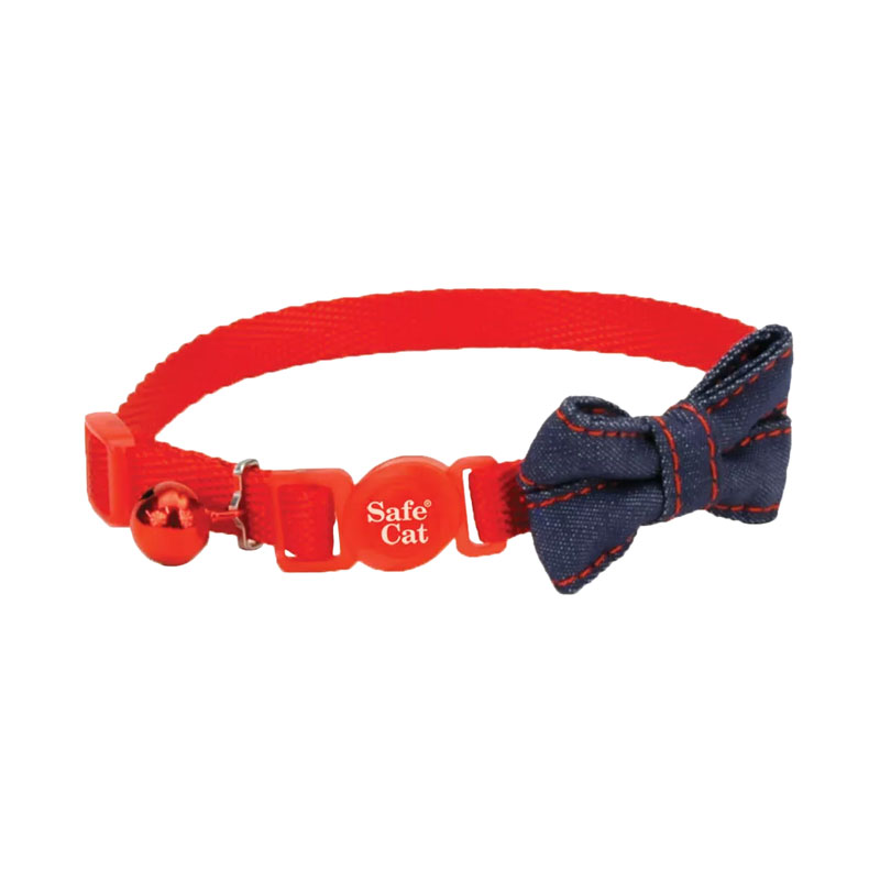 Coastal Safe Cat Embellished Fashion Collar Red with Blue Bow 3/8&quot; x 8&quot;-12&quot; I021744