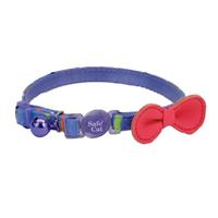 Coastal Safe Cat Embellished Fashion Collar Blue Stripes with Red Bow 3/8&quot; x 8&quot;-12&quot; I021746