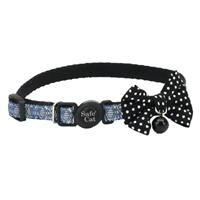 Coastal Safe Cat Embellished Fashion Collar Diamond Black with Polka Dot Bow 3/8&quot; x 8&quot;-12&quot; I021752