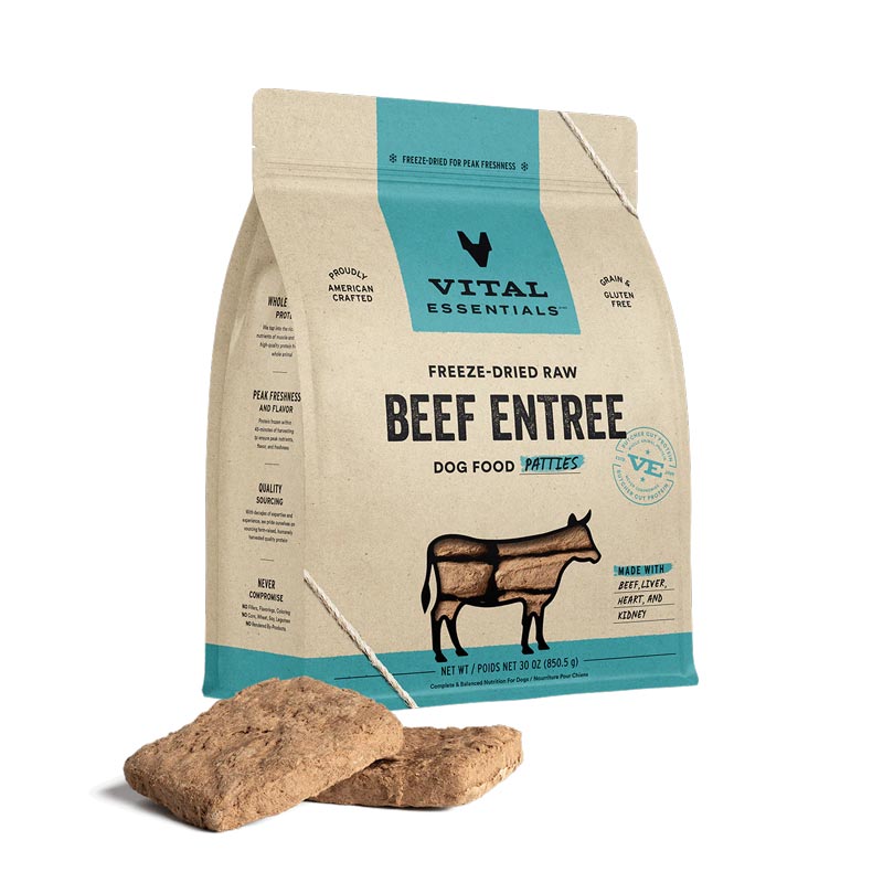 Vital Essentials Freeze Dried Beef Patties Raw Food for Dogs 30 oz. I028413