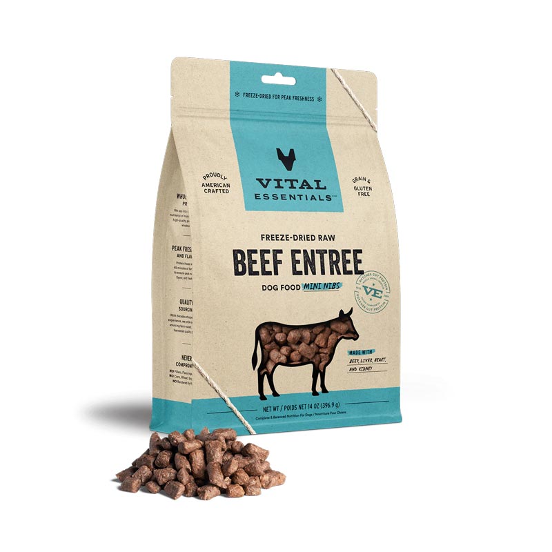 Vital Essentials Freeze-Dried Raw Beef Entree Dog Food Mini Nibs 14 oz. I028414