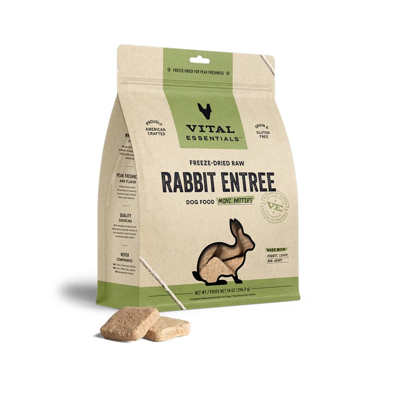 Vital Essentials Freeze Dried Rabbit Dinner Patties Raw Food for Dogs 14 oz. I028423