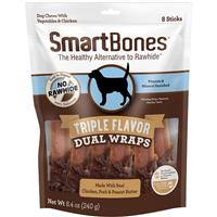 SmartBones Triple Flvor Dual Wraps With Real, Chicken, Pork &amp; Peanut Butter 8 Sticks I029152