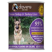 Dave&#39;s Pet Food 95% Premium Turkey &amp; Turkey Liver Grain-Free Recipe Can Food for Dogs 12.5 oz. I030620