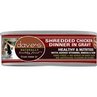 Dave’s Grain-Free Naturally Healthy Food Shredded Chicken Dinner in Gravy Can Food for Cats 5.5 oz. I030725