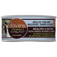 Dave’s Grain-Free Naturally Healthy Food Grilled Tuna &amp; Mackerel Dinner in Gravy Can Food for Cats 5.5 oz. I030738