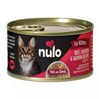 Nulo Kitten Signature Stews Grain Free Beef Chicken and Salmon Pate with Shreds 2.8oz  I032226