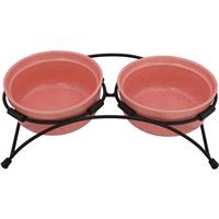 Indipets Pawsome Pottery Stoneware Pink Pet Feeder
