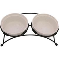 Indipets Pawsome Pottery Stoneware White Pet Feeder