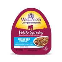 Wellness Petite Entrees Shredded Medley Braised Lamb, Venison, White Sweet Potatoes & Carrots Dog Food 3oz Tub I013455
