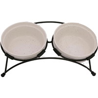 Indipets Pawsome Pottery Stoneware White Pet Feeder