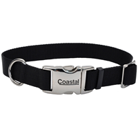 Coastal Adjustable Dog Collar with Metal Buckle Black 1" x 14"-20"  I006486