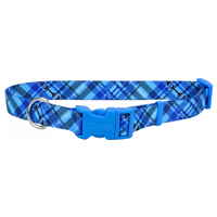 Coastal Adjustable Dog Collar with Buckle Plaid Bones  1” x 18”-28” 363001