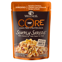 Wellness CORE Simply Shreds Mixer or Topper Chicken, Chicken Liver, & Broccoli Recipe Dog Food 2.8oz Pouch I013729