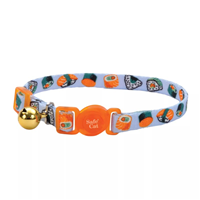 Coastal Safe Cat Sushi on Blue Fashion Adjustable Breakaway Collar 3/8" x 8"-12" I018934