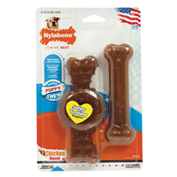 Nylabone Teething Puppy Chew Ring & Flat Bone Twin Pack Toy Chicken Flavor Medium/Wolf I020342