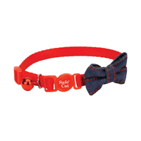 Coastal Safe Cat Embellished Fashion Collar Red with Blue Bow 3/8" x 8"-12" I021744