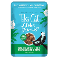 Tiki Cat Aloha Friends Tuna, Ocean Whitefish & Pumpkin Recipe in Broth 3 oz. I026797