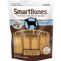 SmartBones Churro Style Sticks Peanut Butter Flavor Dog Treats 14 count  I029144