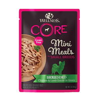 Wellness CORE Grain Free Mini Meals for Small Breeds Shredded Chicken & Lamb Entree in Gravy 3 oz. I029277