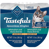 BLUE Tastefuls Spoonless Singles Whitefish and Tuna Entree Savory Pate 2.6 oz. I030688