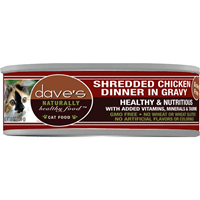 Dave’s Grain-Free Naturally Healthy Food Shredded Chicken Dinner in Gravy Can Food for Cats 5.5 oz. I030725