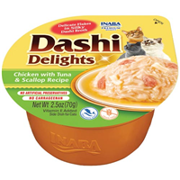 Inaba Dashi Delights Chicken with Tuna & Scallop Flavored Bits Cat Food 2.5oz I030950