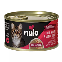 Nulo Kitten Signature Stews Grain Free Beef Chicken and Salmon Pate with Shreds 2.8oz  I032226